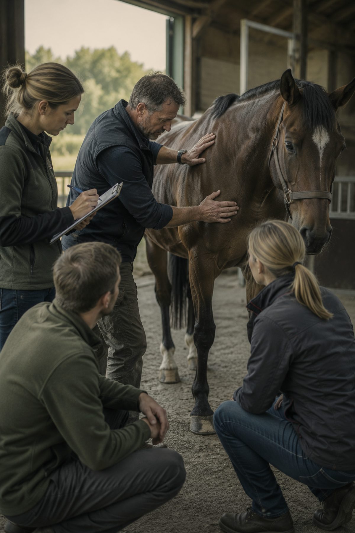 Dyrlæge underviser kolleger i undersøgelse af hest